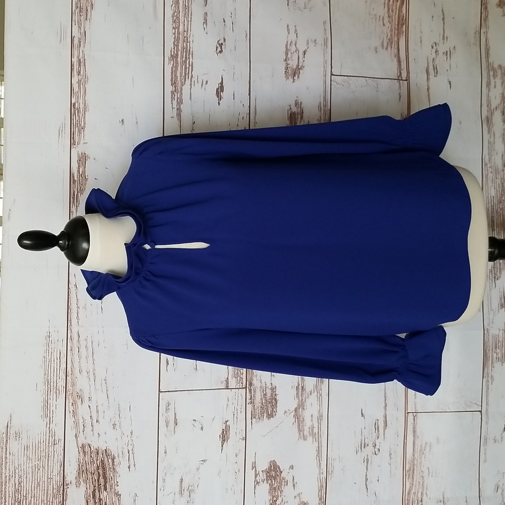 J. Crew Blue Ruffle-neck Top